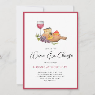 Invitation Vin et fromage aquarelle fête d'anniversaire