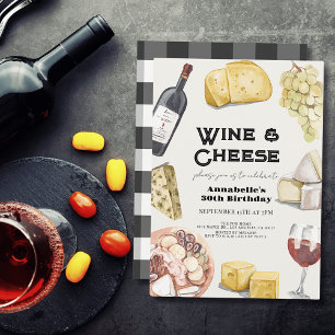 Invitation Vin et fromage Charcuterie En vichy Adulte Anniver