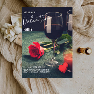 Invitation Vin et Roses Saint-Valentin - Rose Rouge & Vin Rom