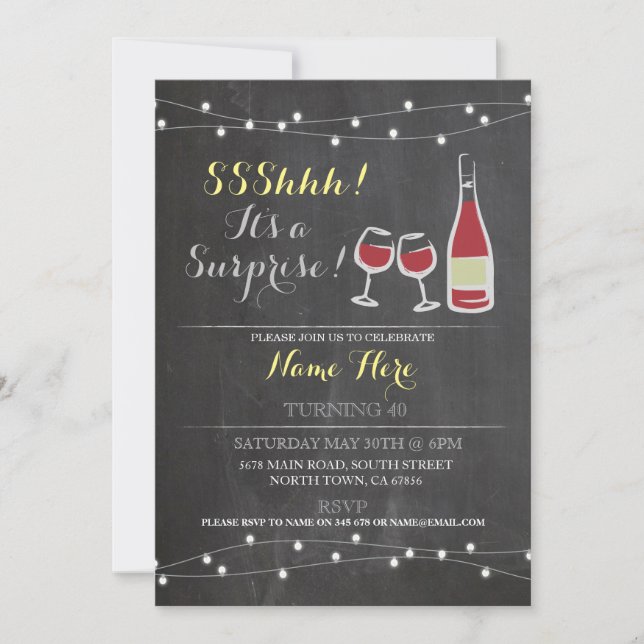 Invitation Vin Fête Anniversaire Chalk verre rouge N'IMPORTE  (Devant)