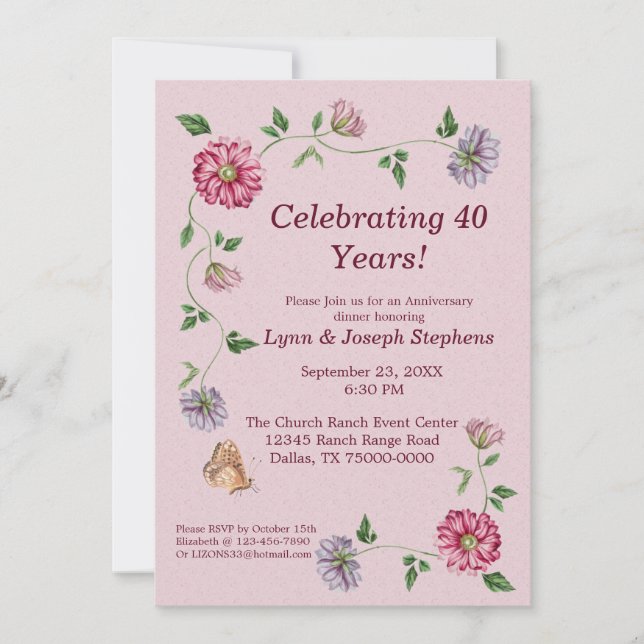 Invitation Vin floral rose et violet (Devant)