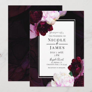 Invitation Vin foncé Moody Floral Moderne Élégant Mariage Gla