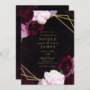Invitation Vin foncé Moody Floral Moderne Glam Mariage