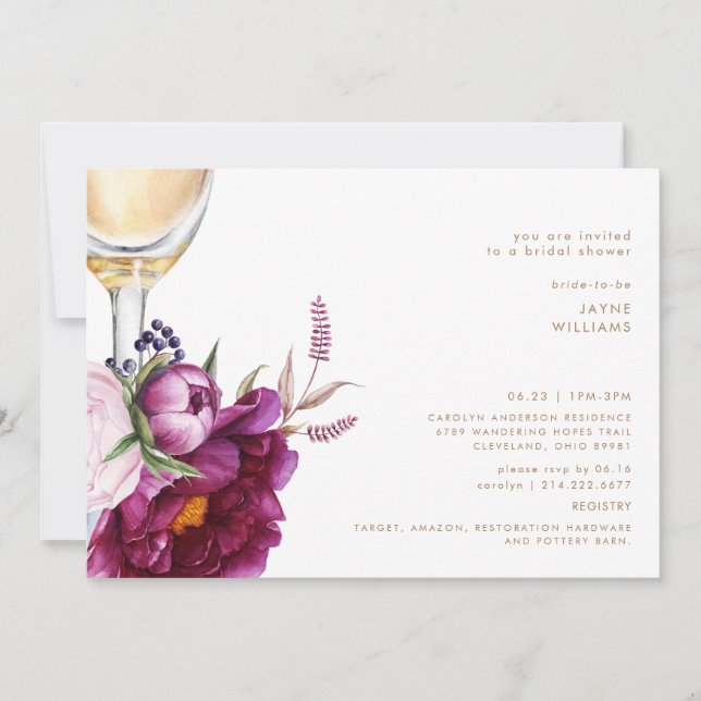 Invitation Vin gras Champagne Floral Fête des mariées moderne (Devant)