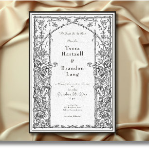 Invitation Vin médiéval gothique vintage Bordure Mariage blan