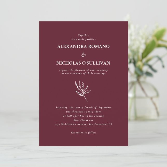 Invitation Vin moderne tendance Mariage Palette Bourgogne (Debout devant)
