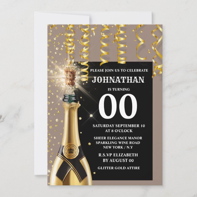 Invitation Vin mousseux Milestone or parties scintillant bleu (Devant)