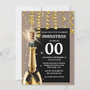 Invitation Vin mousseux Milestone or parties scintillant bleu