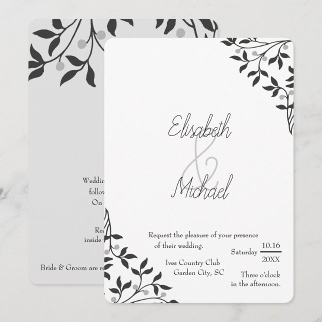 Invitation Vin noir et gris (Devant / Derrière)