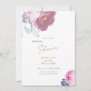 Invitation Vin & Pink Floral Elégante Fête des mariées