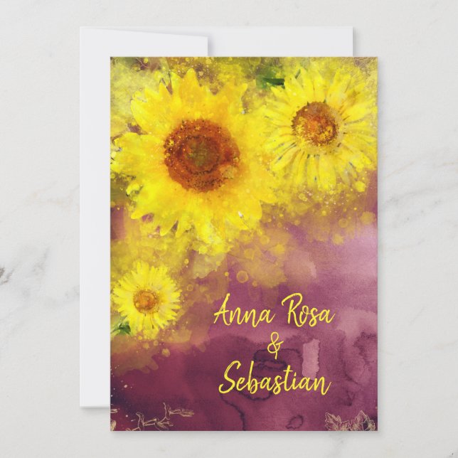 Invitation *~* Vin Purple Mariage campagnard de tournesol rus (Devant)