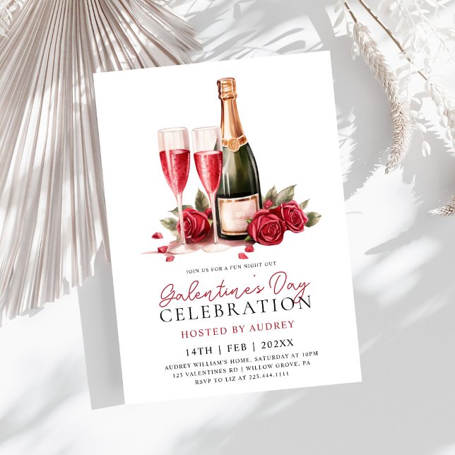Invitation Vin Rose moderne Champagne de la Saint-Galentin (Créateur téléchargé)