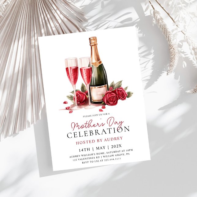 Invitation Vin Rose moderne Champagne Fête des Mères (Créateur téléchargé)