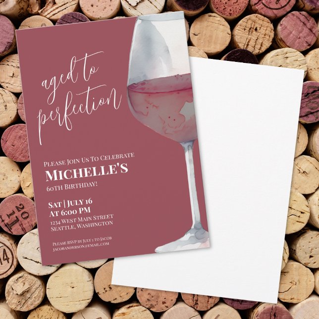 Invitation Vin Rouge 60e anniversaire (Wine Red 60th Birthday Party Invitation)