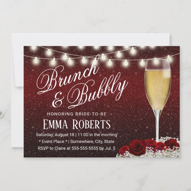 Invitation Vin rouge Bourgogne Moderne Brunch nuptial & Bubbl (Devant)