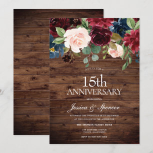Invitation Vin Rouge Bourguignon Rustique 15ème Anniversaire 