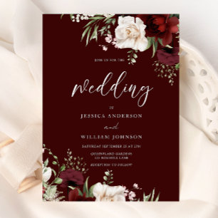 Invitation Vin rouge de Bourgogne blanc Mariage floral