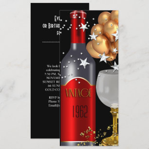 Invitation Vin rouge noir or argent vintage 50e anniversaire