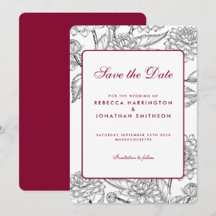 Invitation Vin Rouge Vintage Floral Mariage Enregistrer La Da