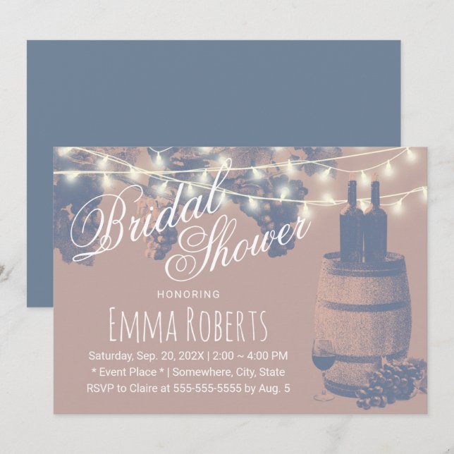 Invitation Vin rustique Baril de raisin Vin Fête des mariées  (Devant / Derrière)