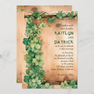 Invitation Vin sur bois St Patrick's Day QR mariage rustique