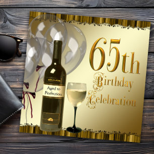 Invitation Vin Verre Bouteille Black Gold 65e fête d'annivers