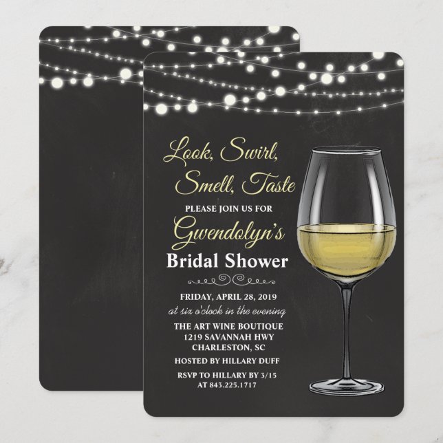 Invitation Vin Verre Chaîne Lumières Douche nuptiale Invitati (Devant / Derrière)
