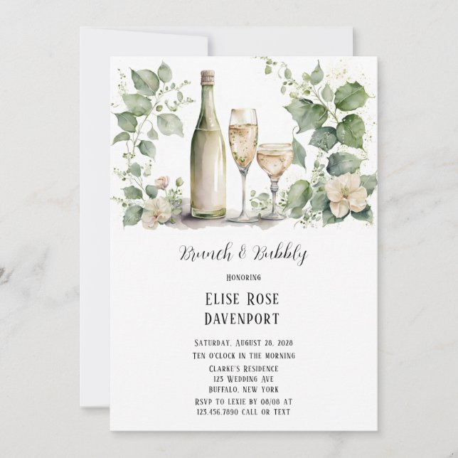 Invitation Vin & Vin Verre Verdure Brunch Floral & Bubbly (Devant)