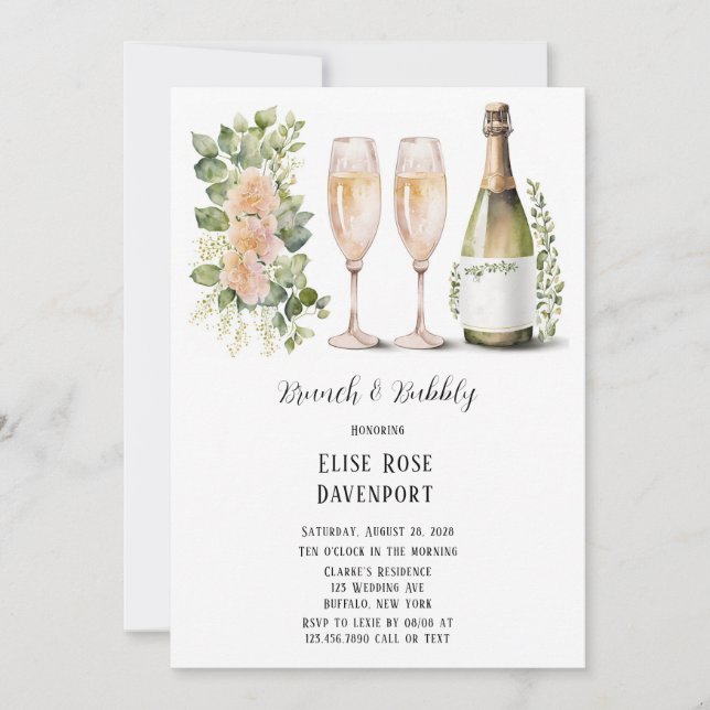 Invitation Vin & Vin Verre Verdure Brunch Floral & Bubbly (Devant)
