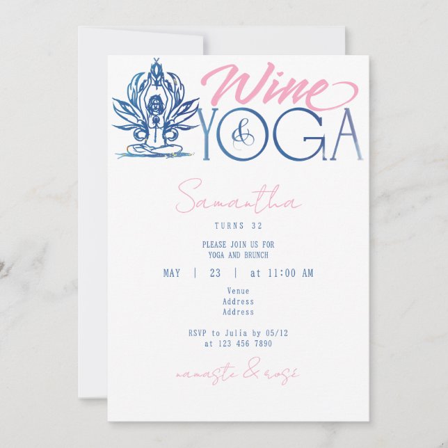Invitation Vin & Yoga Namaste & Rose Brunch minimum Anniversa (Devant)