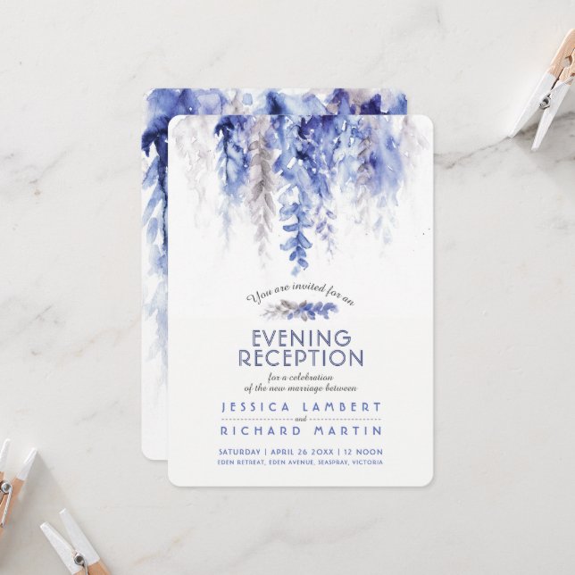 Invitation Vines hiver mariage soirée réception bleu gris (Devant/Arrière en situation)