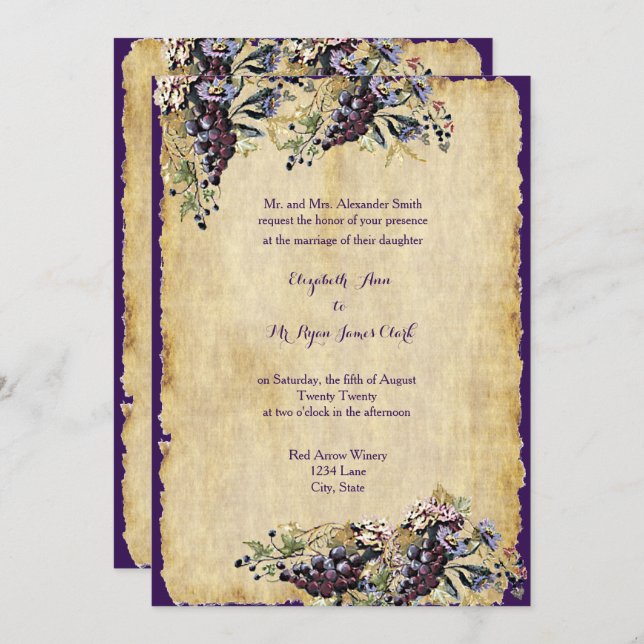 Invitation Vineyard Winery Rustic Mariage campagnard Custom (Devant / Derrière)