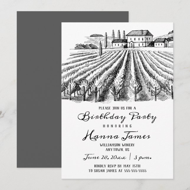 Invitation Vineyard Winery Rustic Sketch fête d'anniversaire (Devant / Derrière)