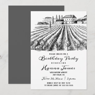 Invitation Vineyard Winery Rustic Sketch fête d'anniversaire