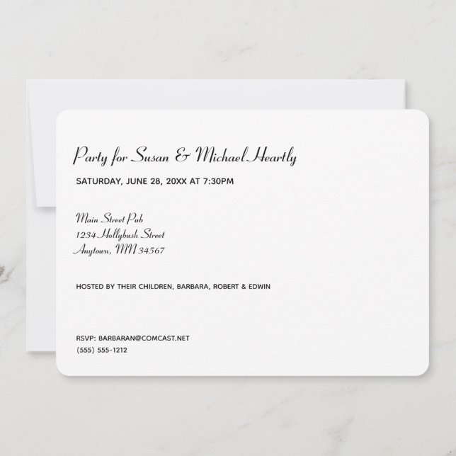 Invitation Vingt-cinq avec informations sur l'invitation arri (Dos)