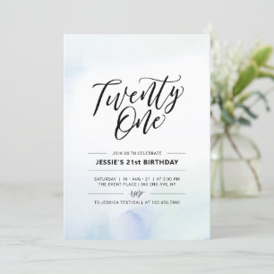 Invitation Vingt et un aquarelle bleu pour 21e anniversaire