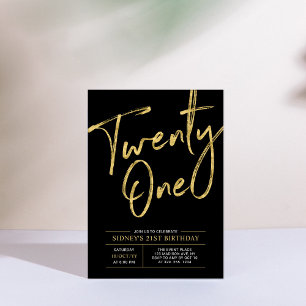 Invitation Vingt et un Black & Gold Chic 21e Anniversaire