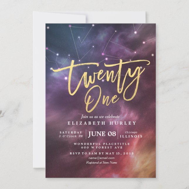 Invitation Vingt et un Constellations Galaxy fête d'anniversa (Devant)