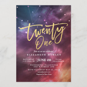 Invitation Vingt et un Constellations Galaxy fête d'anniversa