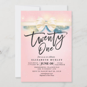 Invitation Vingt-et-un Fête Anniversaire Pink Gold Ribbon Flo