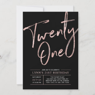 Invitation Vingt et un   Rose Gold & Black 21ème Anniversaire