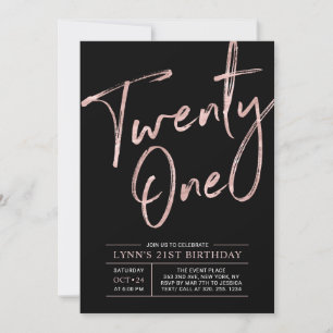 Invitation Vingt et un   Rose Gold & Black 21ème anniversaire