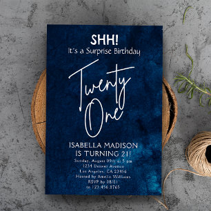 Invitation Vingt   Navy Blue 21st Birthday Surprise Party
