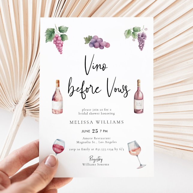Invitation Vino aquarelle moderne avant Vows Fête des mariées (Créateur téléchargé)