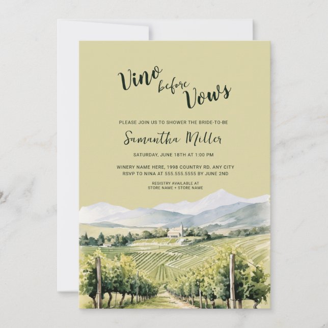 Invitation Vino avant la Fête des mariées vinicole (Devant)