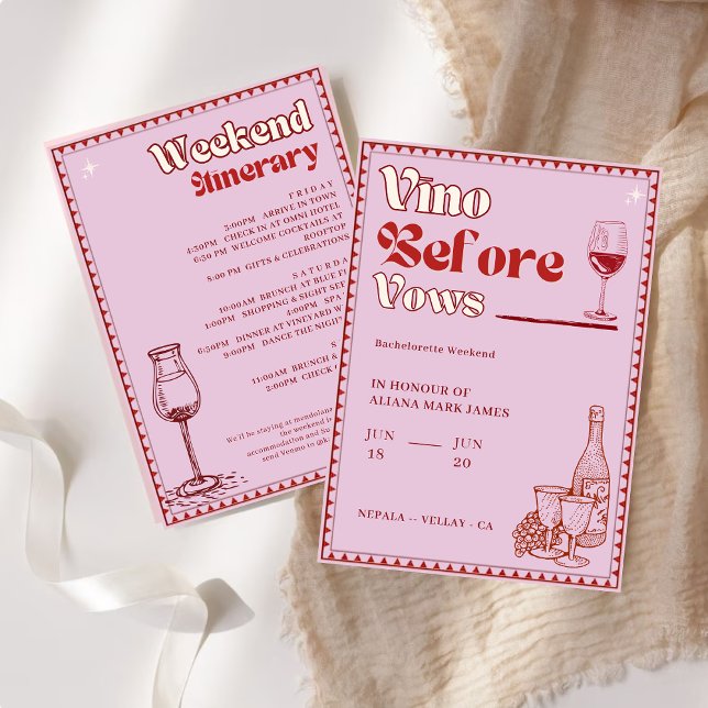 Invitation Vino Avant Vows Bachelorette Week-end Itinéraire (Créateur téléchargé)