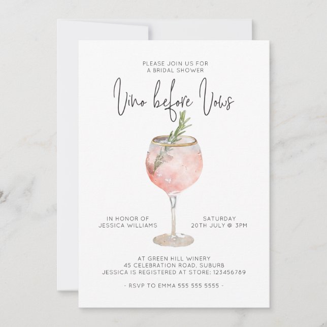 Invitation Vino avant Vows Fête des mariées (Devant)