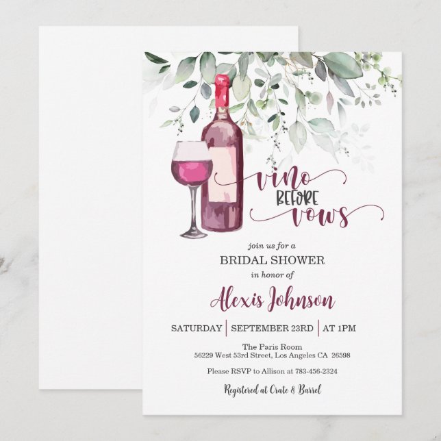 Invitation Vino Avant Vows Fête des mariées (Rouge) Invitatio (Devant / Derrière)