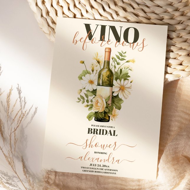Invitation Vino avant Vows Gold White Floral Fête des mariées (Créateur téléchargé)