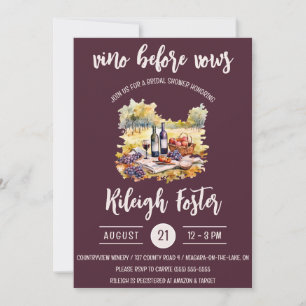 Invitation Vino Avant Vows, Vin, Pique-Nique, Fête des mariée